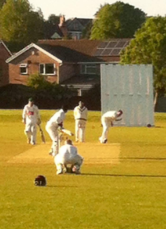 We got back in time to see the firsts clinch a thrilling five win over Gymkhana firsts. Here, Lewis Clarke charges in during an over late on