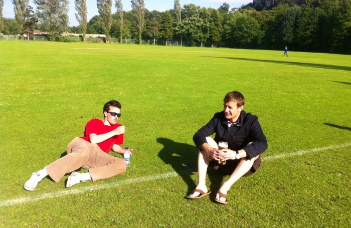 Man off the telly Richie Morgan and Gareth Evans in post-match ponder mode