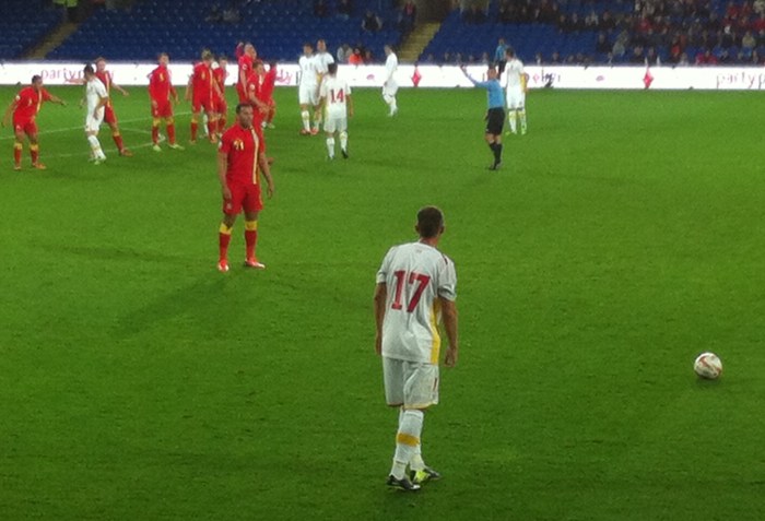 Wales defend a free-kick 