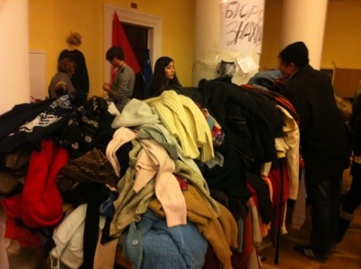 Clothes are dished out to activists who are staying at Euromaidan