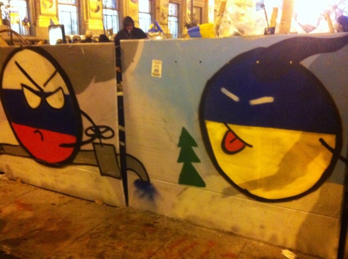 Here, on the right, Ukraine is poking its tongue out at Russia, which is switching off the gas supply