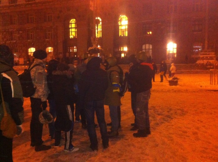 A group of protesters outside City Hall on Tuesday morning