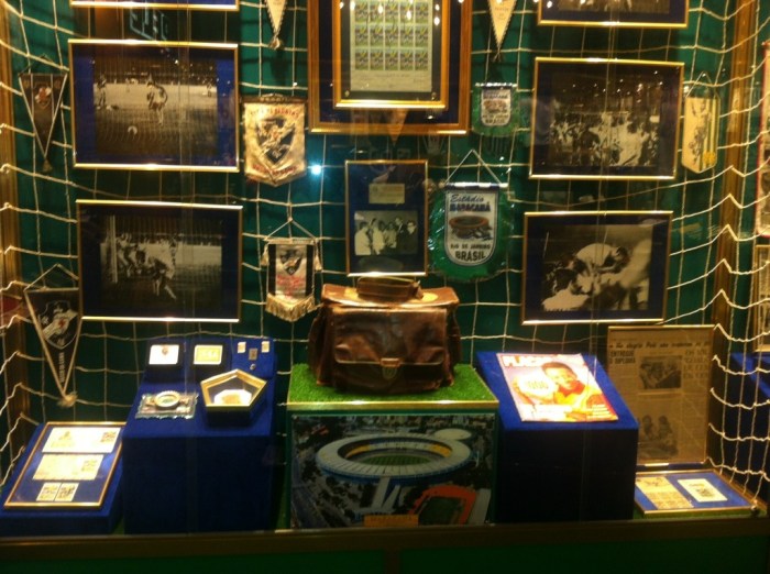 This cabinet is full of memorabilia from Pele's domestic career in Brazil