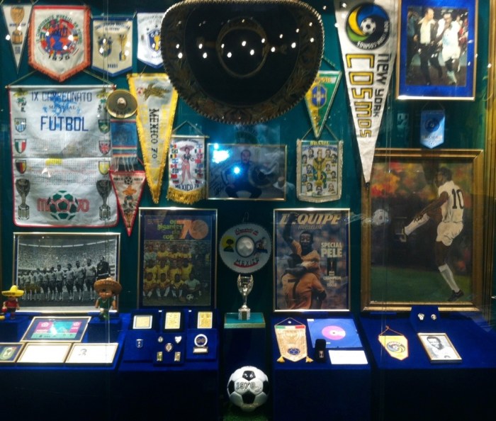 The cabinet containing the 1970 World Cup memorabilia from Mexico