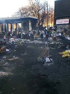 The scene today near the Dynamo Kiev Lobanovski stadium 
