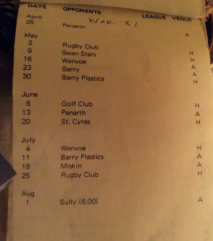 Dinas Powys CC 1979 fixture list
