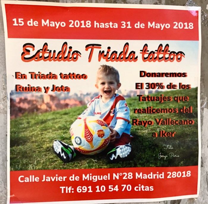 30% of proceeds from your Rayo Vallecano tattoo go to help Iker